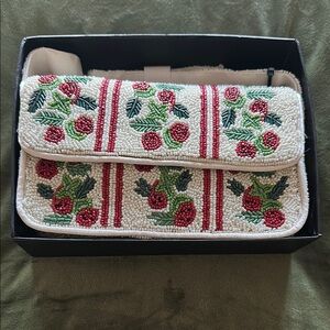 Embroidered Floral Clutch - Cream and Red